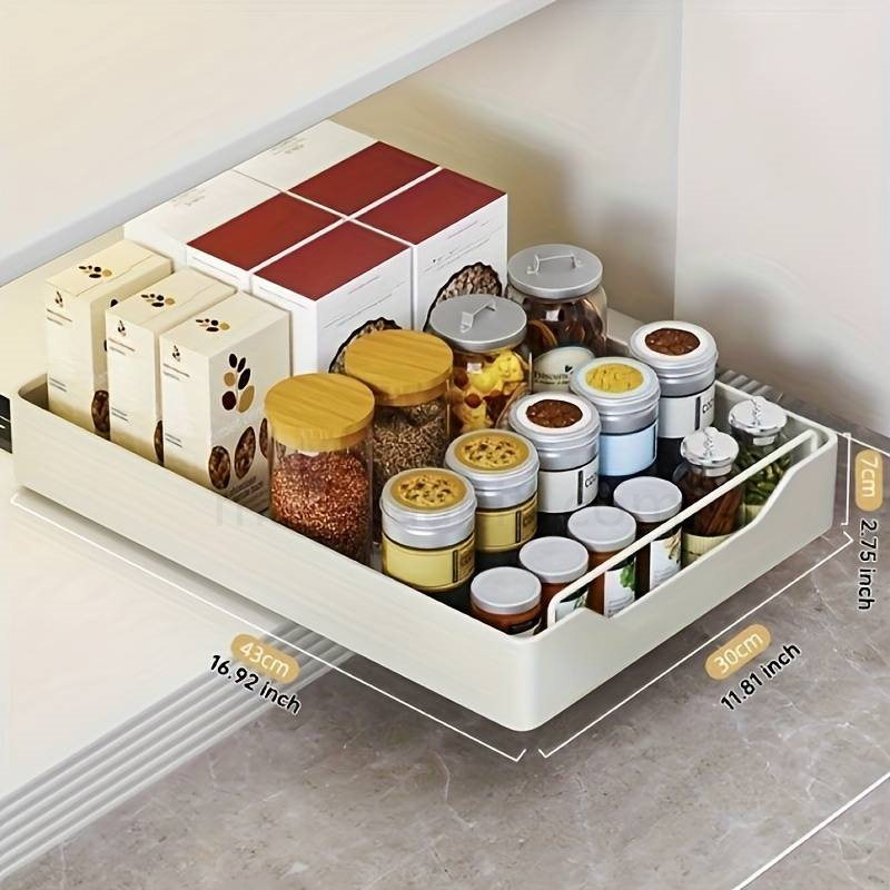 (image for) 1pc Storage Rack. Single Layer Large Storage Holder. Pull-out Type Built-in Organizer. For Kitchen And Bathroom Cabinet. Kitchen Organizers And Storage. Kitchen Accessories