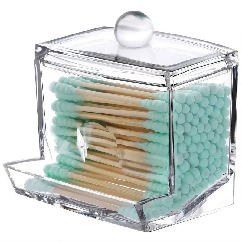 (image for) 1pc Cotton Swab Holder Cotton Ball Dispenser Organizer Clear Bathroom Storage Containers